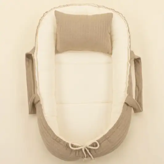Babynest ve Yastık - Çift Taraflı - Taş Örgü - Krem Muslin
