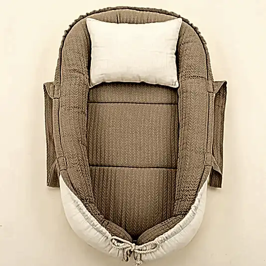 Babynest ve Yastık - Çift Taraflı - Taş Örgü - Krem Muslin