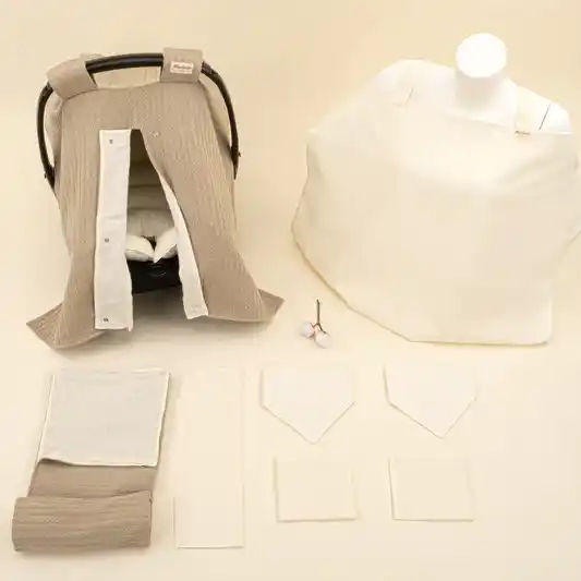 9 Parça Avantajlı Set - Çift Taraflı - Taş Örgü - Krem Muslin