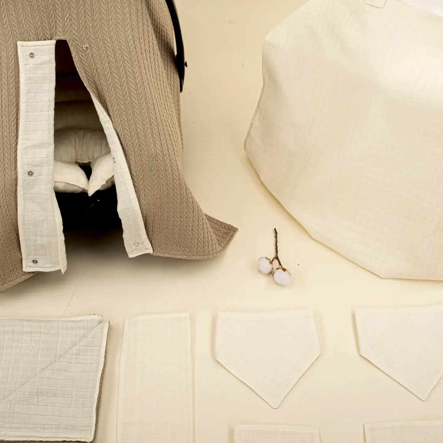 9 Parça Avantajlı Set - Çift Taraflı - Taş Örgü - Krem Muslin