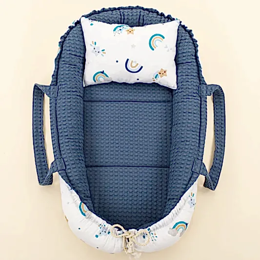 Babynest ve Yastık - Çift Taraflı - İndigo Havuz - Mavi Gökkuşağı