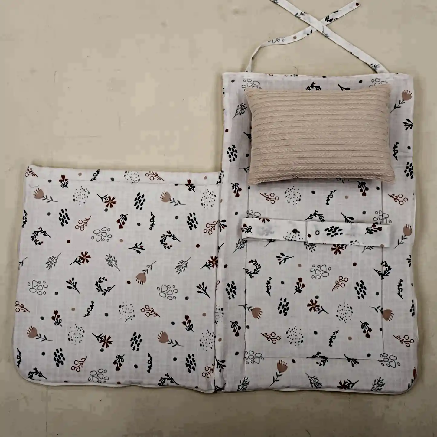 Uyku Tulumu ve Yastık - Somon Örgü - Yeşil Çiçekler