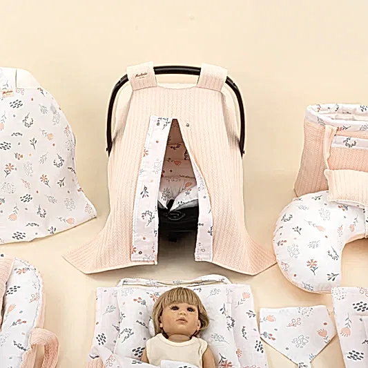 25 Parça Full Set - Çift Taraflı - Somon Örgü - Yeşil Çiçekler