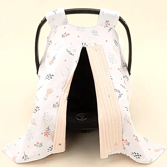 Puset Örtüsü - Çift Taraflı - Somon Örgü - Yeşil Çiçekler