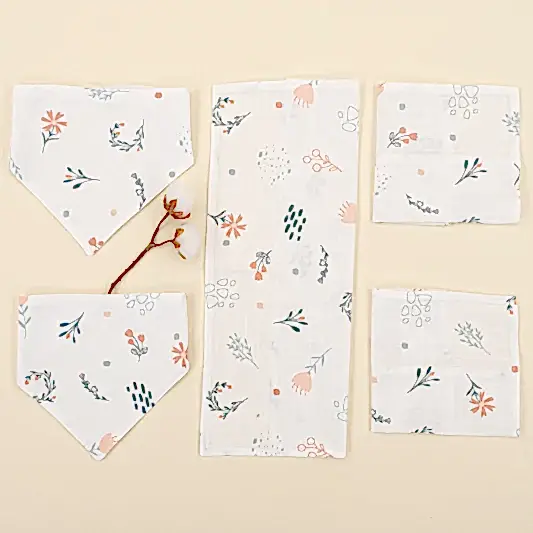 Önlük ve Mendil Seti - Tek Taraflı - Yeşil Çiçekler