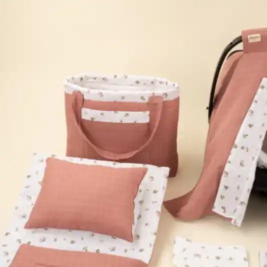 14 Parça Avantajlı Set - Çift Taraflı - Gül Kurusu Muslin - Çiçekler