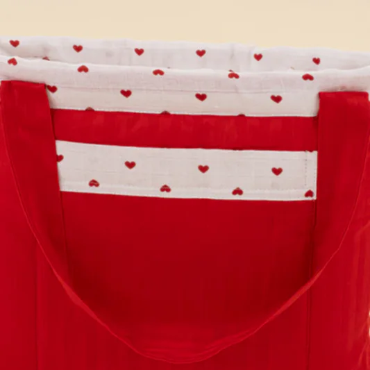 Bebek Bakım Çantası - Kırmızı Saten - Kırmızı Kalp