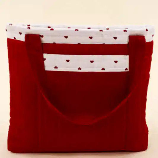 Bebek Bakım Çantası - Kırmızı Saten - Kırmızı Kalp