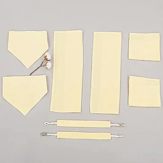 Emzik Askısı , Önlük ve Mendil Seti - Tek Taraflı - Sarı Muslin