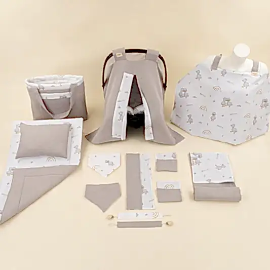 14 Parça Avantajlı Set - Çift Taraflı - Gri Muslin - Ördekler