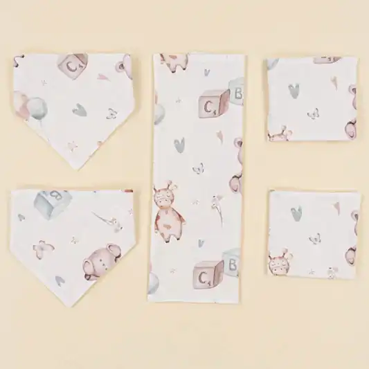 Önlük ve Mendil Seti - Tek Taraflı - Sevimli Ayıcıklar