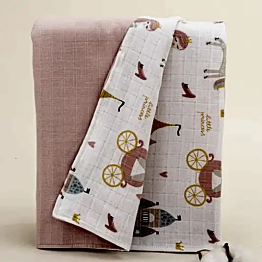 Çift Taraflı Muslin Örtü - Pudra Muslin - Sindirella