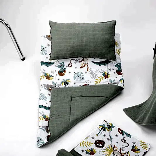 11 Parça Avantajlı Set - Çift Taraflı - Haki Muslin - Hayvanat Bahçesi