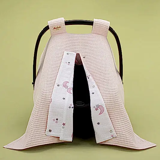 Puset Örtüsü - Çift Taraflı - Bebe Pembe Petek - Pembe Ay