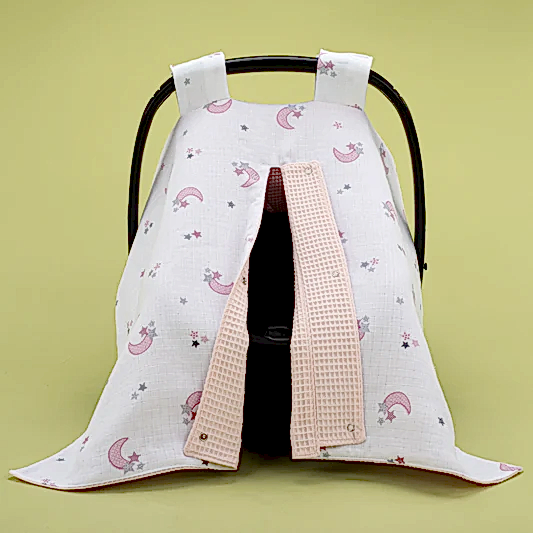 Puset Örtüsü - Çift Taraflı - Bebe Pembe Petek - Pembe Ay