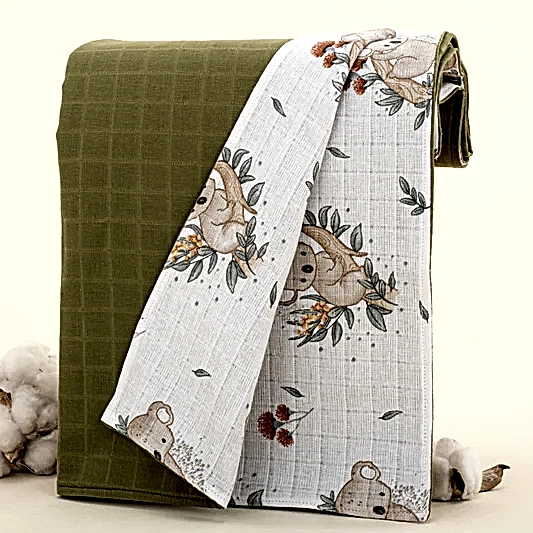 Çift Taraflı Muslin Örtü - Koyu Fıstık Yeşili Müslin - Koala