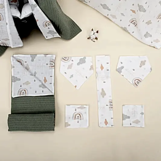 9 Parça Avantajlı Set - Çift Taraflı - Koyu Yeşil Örgü - Yeşil Gökkuşağı