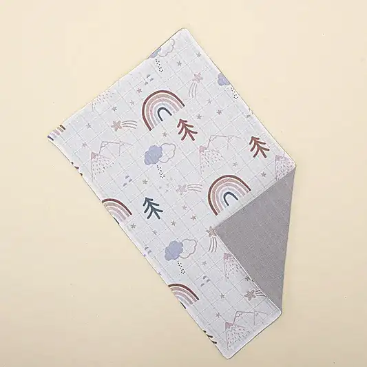 Önlük ve Mendil Seti - Çift Taraflı - Gri Muslin - Pastel Gökkuşağı