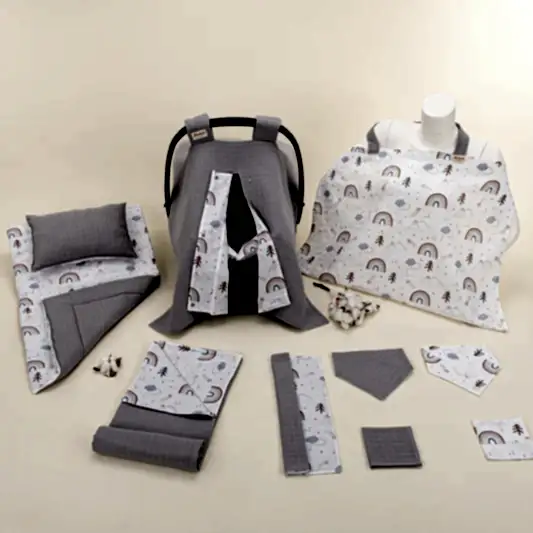 11 Parça Avantajlı Set - Çift Taraflı - Gri Muslin - Pastel Gökkuşağı