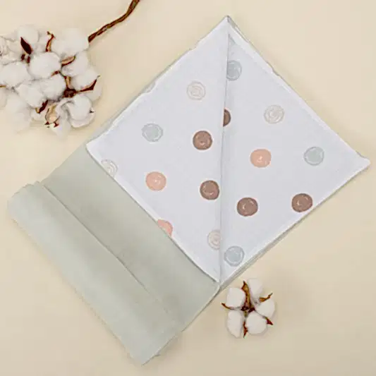 Çift Taraflı Muslin Örtü - Mint Muslin - Puantiye