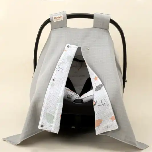 Puset Seti - Çift Taraflı - Açık Gri Muslin - Kuş