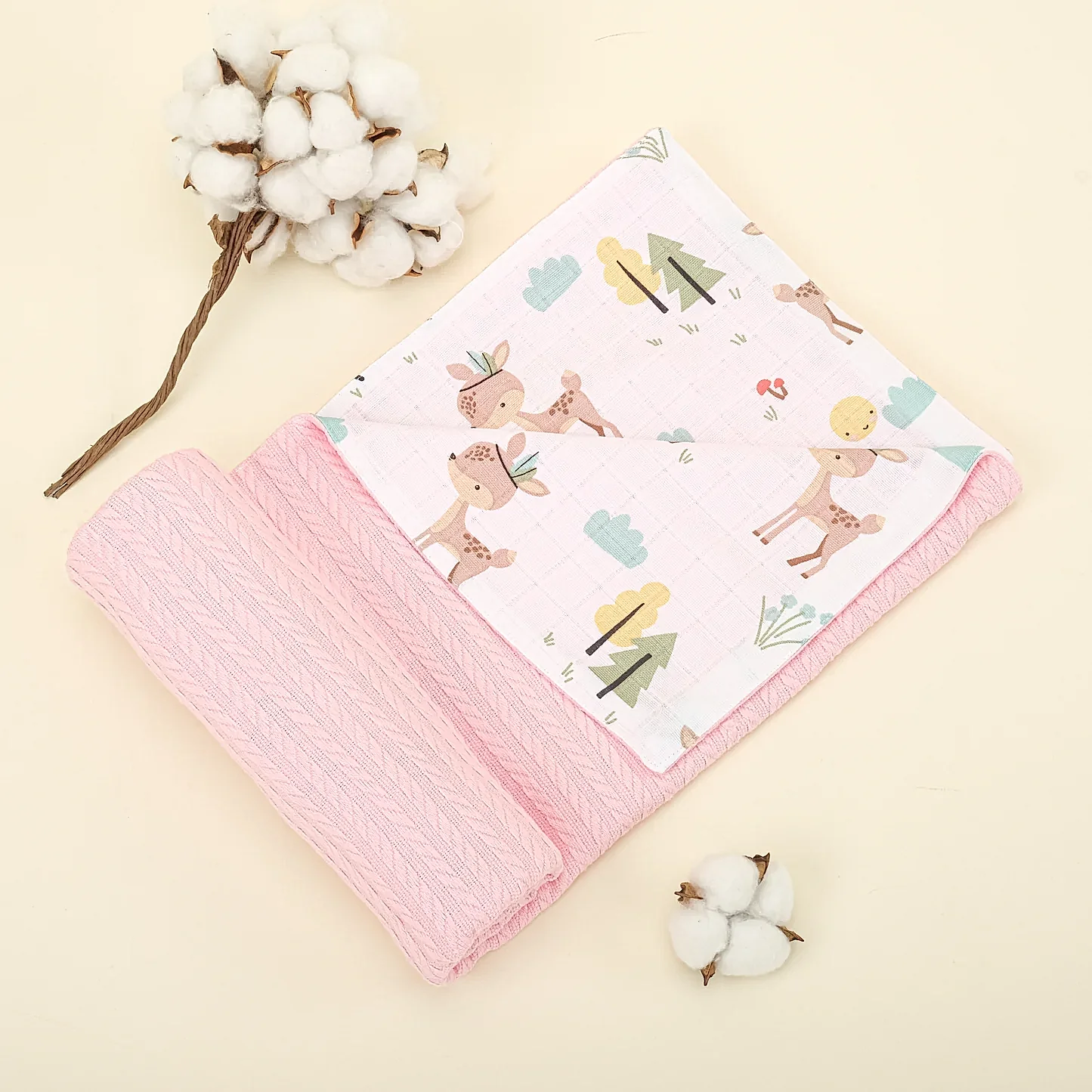 Pike Battaniye - Çift Taraflı - Koyu Pembe Örgü - Ceylan