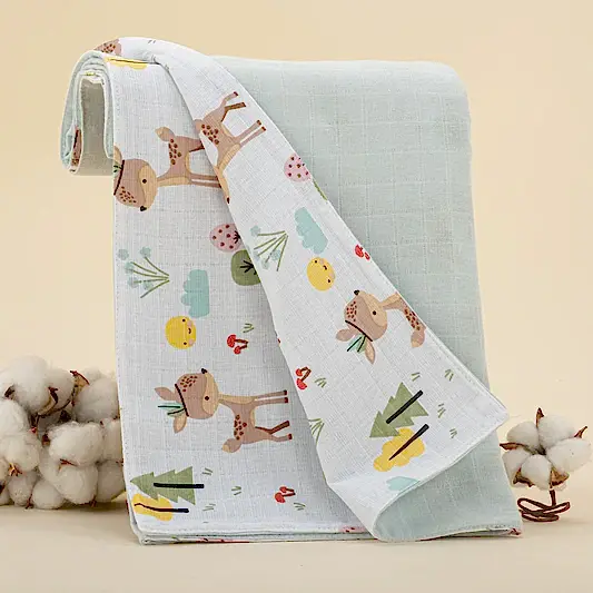 Çift Taraflı Muslin Örtü - Mint Muslin - Ceylan