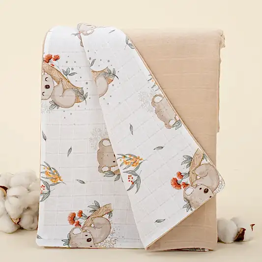 Çift Taraflı Muslin Örtü - Kumsal Beji Müslin - Koala