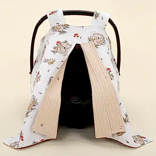 Puset Örtüsü - Çift Taraflı - Sütlü Kahve Örgü - Koala